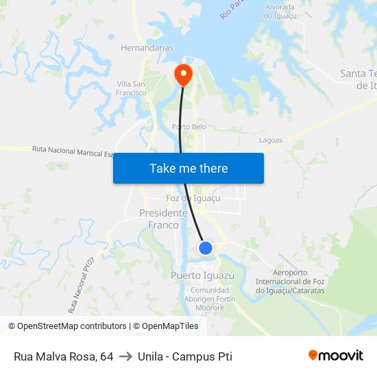 Rua Malva Rosa, 64 to Unila - Campus Pti map