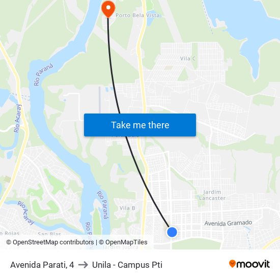 Avenida Parati, 4 to Unila - Campus Pti map