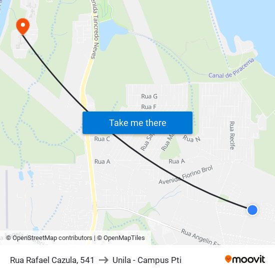 Rua Rafael Cazula, 541 to Unila - Campus Pti map