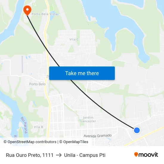 Rua Ouro Preto, 1111 to Unila - Campus Pti map