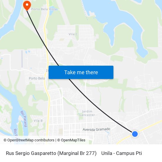 Rus Sergio Gasparetto (Marginal Br 277) to Unila - Campus Pti map