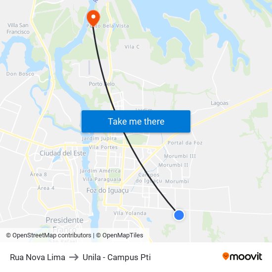 Rua Nova Lima to Unila - Campus Pti map