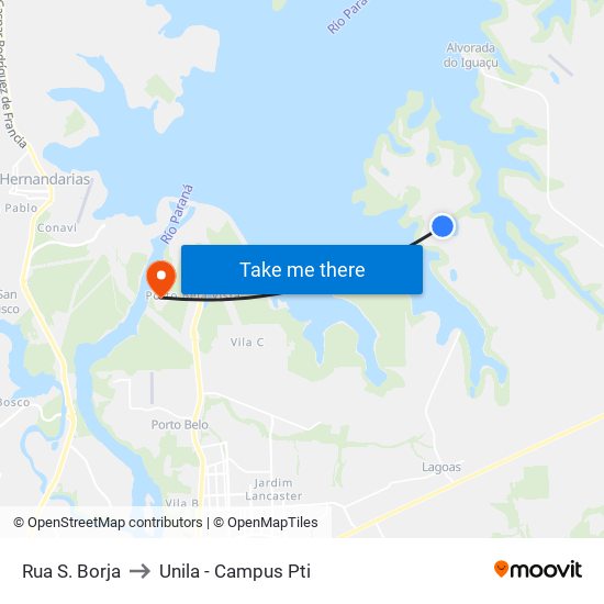 Rua S. Borja to Unila - Campus Pti map
