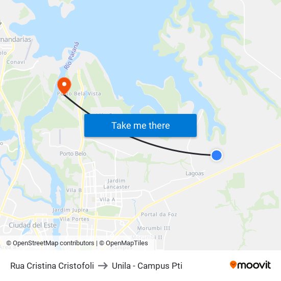 Rua Cristina Cristofoli to Unila - Campus Pti map