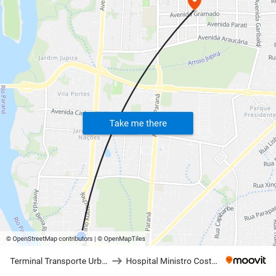 Terminal Transporte Urbano (Ala 02) to Hospital Ministro Costa Cavalcante map