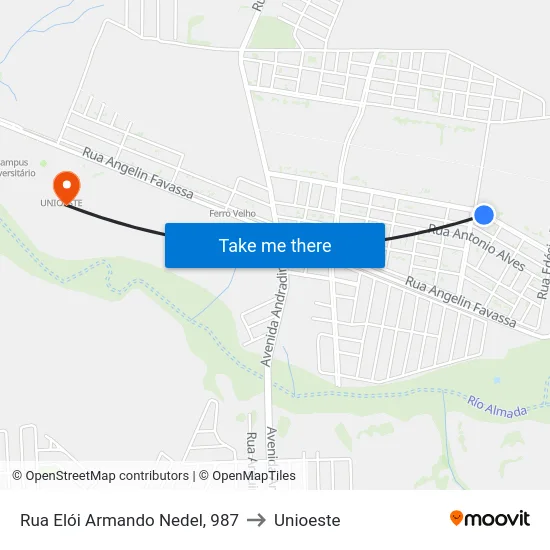 Rua Elói Armando Nedel, 987 to Unioeste map