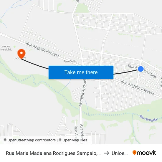 Rua Maria Madalena Rodrigues Sampaio, 837 to Unioeste map