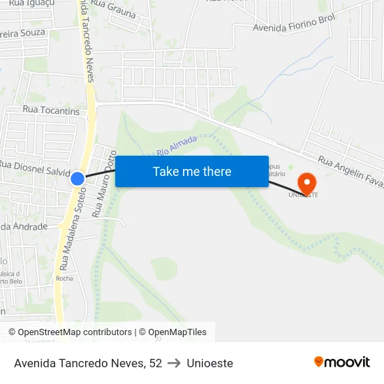 Avenida Tancredo Neves, 52 to Unioeste map