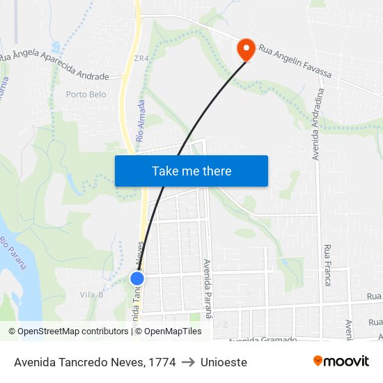 Avenida Tancredo Neves, 1774 to Unioeste map
