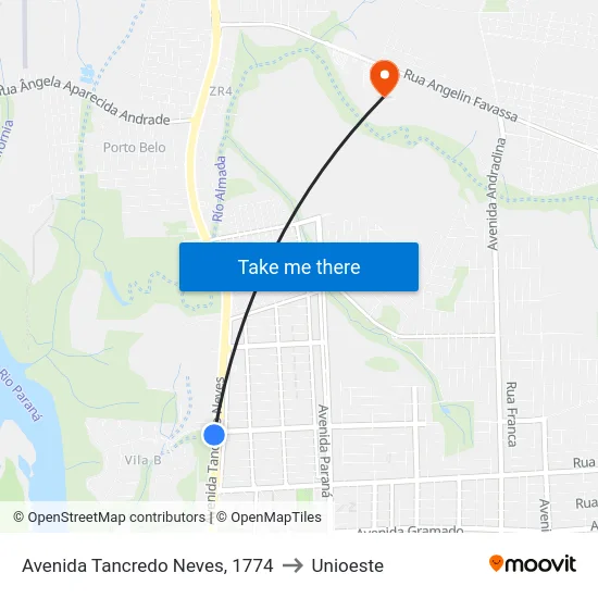 Avenida Tancredo Neves, 1774 to Unioeste map