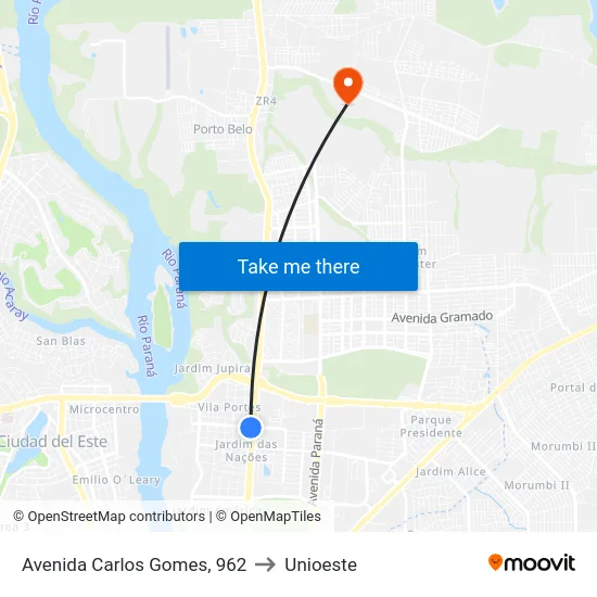 Avenida Carlos Gomes, 962 to Unioeste map