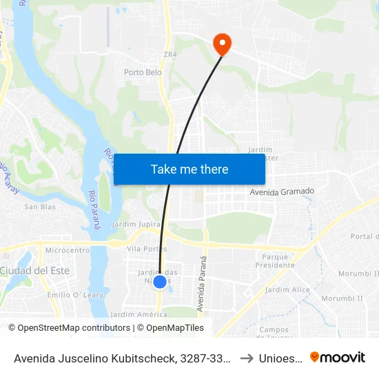 Avenida Juscelino Kubitscheck, 3287-3375 to Unioeste map