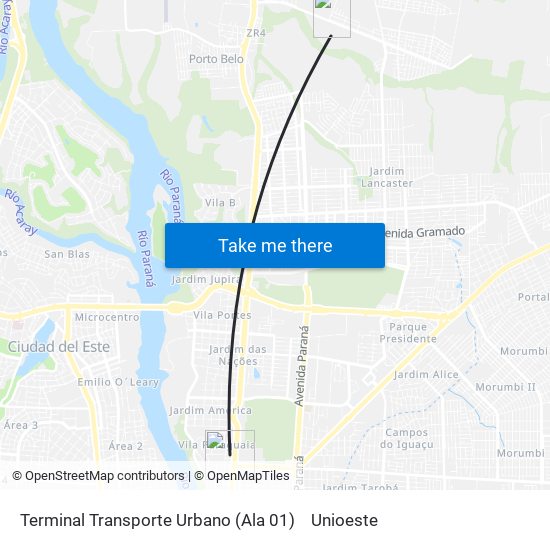 Terminal Transporte Urbano (Ala 01) to Unioeste map