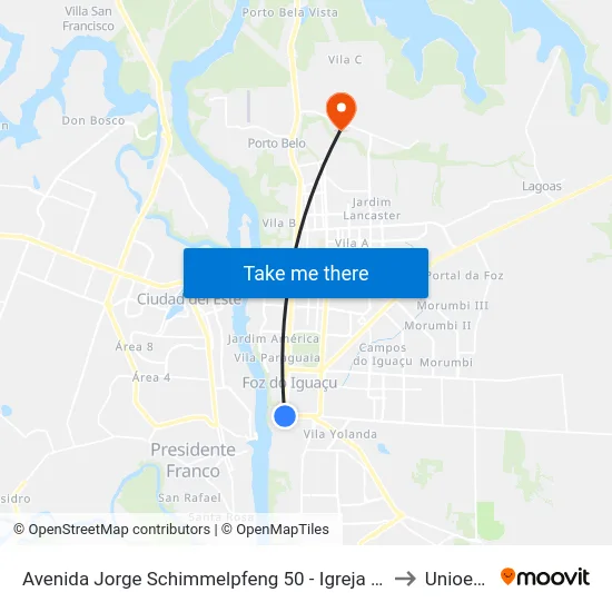 Avenida Jorge Schimmelpfeng 50 - Igreja Matriz to Unioeste map