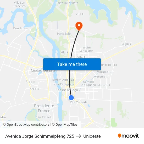 Avenida Jorge Schimmelpfeng 725 to Unioeste map