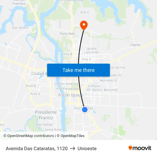 Avenida Das Cataratas, 1120 to Unioeste map