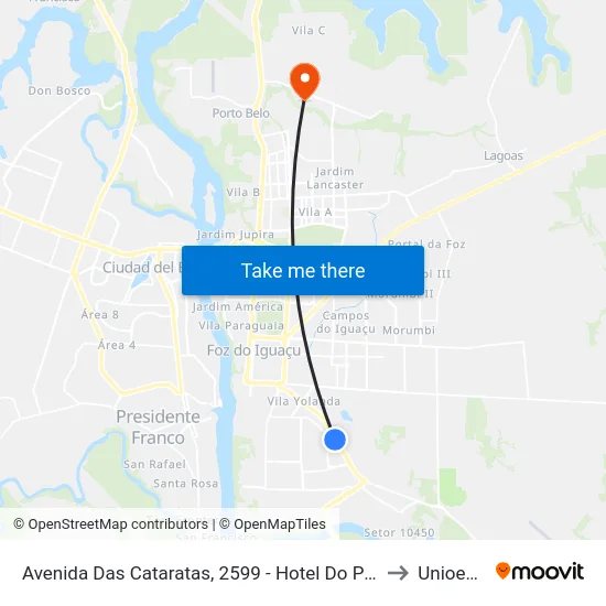 Avenida Das Cataratas, 2599 - Hotel Do Pedro to Unioeste map