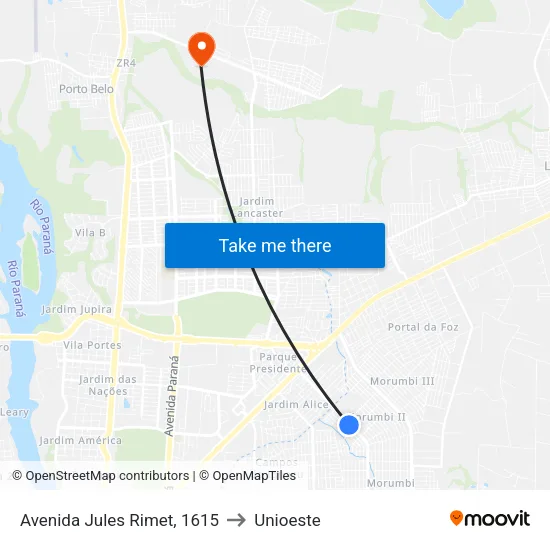 Avenida Jules Rimet, 1615 to Unioeste map
