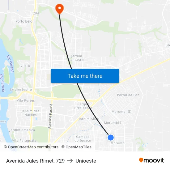 Avenida Jules Rimet, 729 to Unioeste map