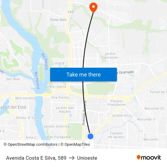 Avenida Costa E Silva, 589 to Unioeste map