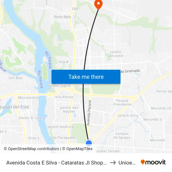 Avenida Costa E Silva - Cataratas Jl Shopping to Unioeste map
