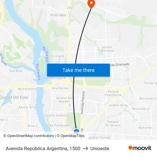 Avenida República Argentina, 1500 to Unioeste map