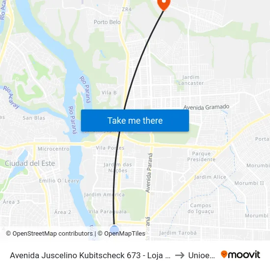 Avenida Juscelino Kubitscheck 673 - Loja Gaúcha to Unioeste map