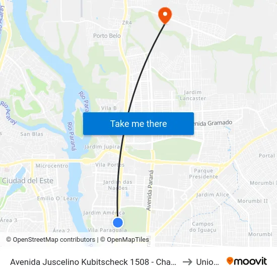 Avenida Juscelino Kubitscheck 1508 - Chanson Veículos to Unioeste map