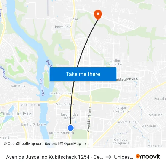 Avenida Juscelino Kubitscheck 1254 - Ceasa to Unioeste map