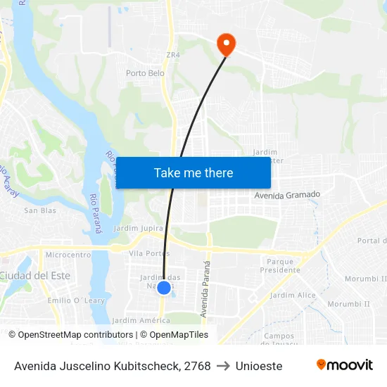 Avenida Juscelino Kubitscheck, 2768 to Unioeste map