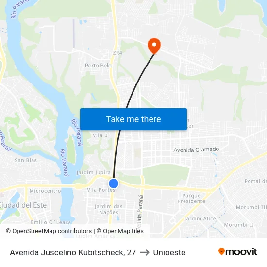 Avenida Juscelino Kubitscheck, 27 to Unioeste map