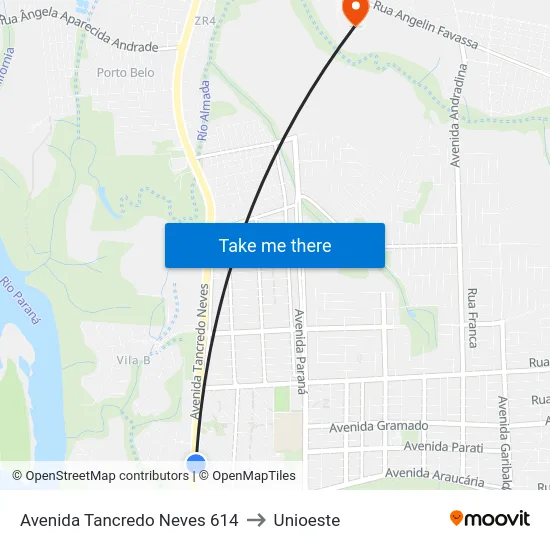 Avenida Tancredo Neves 614 to Unioeste map