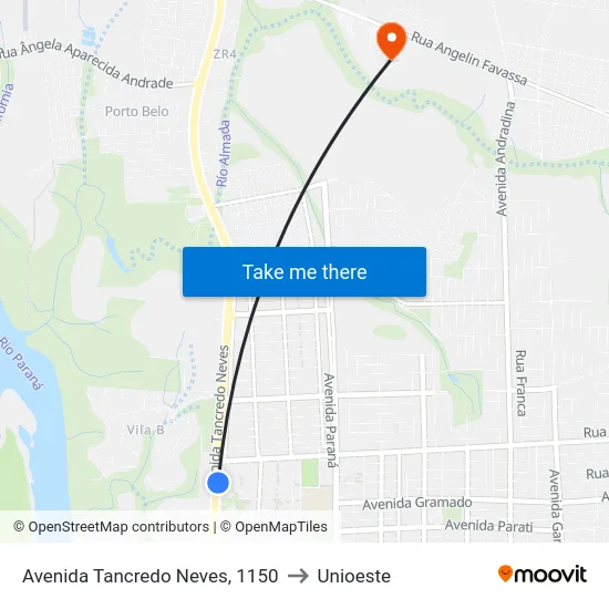 Avenida Tancredo Neves, 1150 to Unioeste map