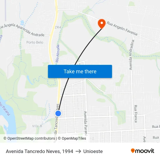 Avenida Tancredo Neves, 1994 to Unioeste map