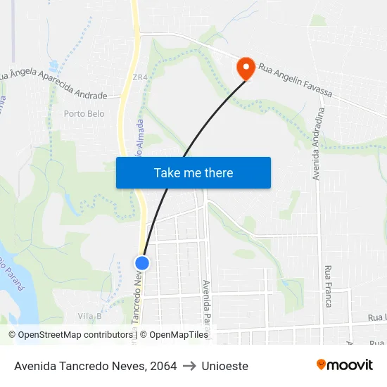 Avenida Tancredo Neves, 2064 to Unioeste map