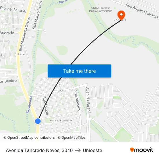 Avenida Tancredo Neves, 3040 to Unioeste map
