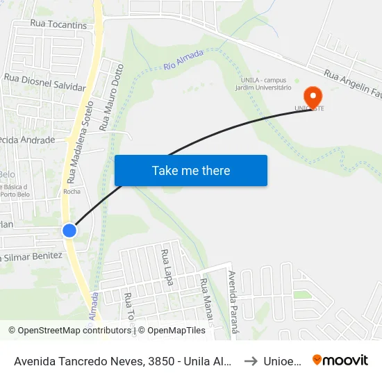 Avenida Tancredo Neves, 3850 - Unila Almada to Unioeste map