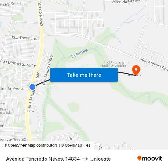 Avenida Tancredo Neves, 14834 to Unioeste map