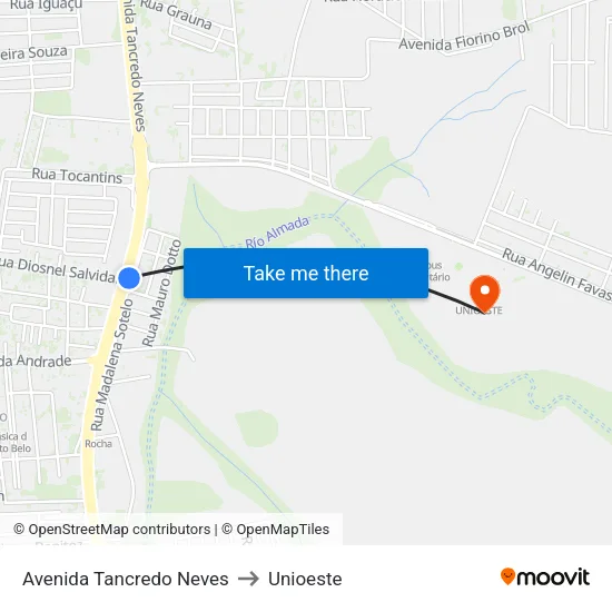 Avenida Tancredo Neves to Unioeste map