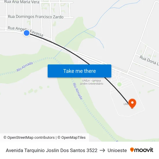 Avenida Tarquínio Joslin Dos Santos 3522 to Unioeste map