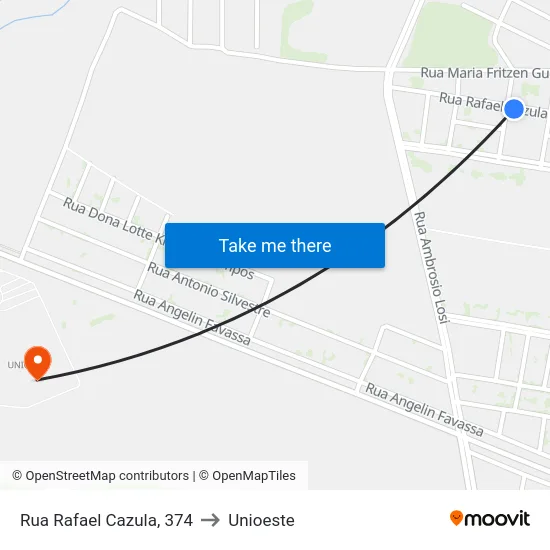 Rua Rafael Cazula, 374 to Unioeste map