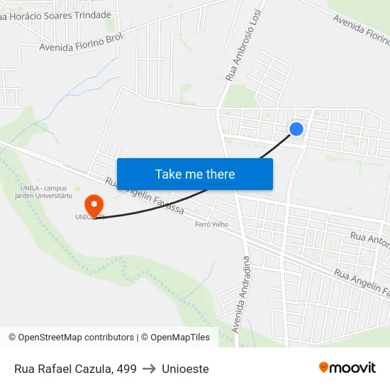Rua Rafael Cazula, 499 to Unioeste map