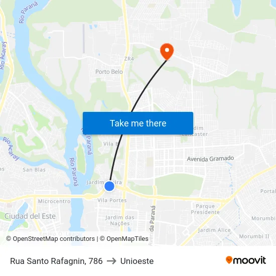 Rua Santo Rafagnin, 786 to Unioeste map