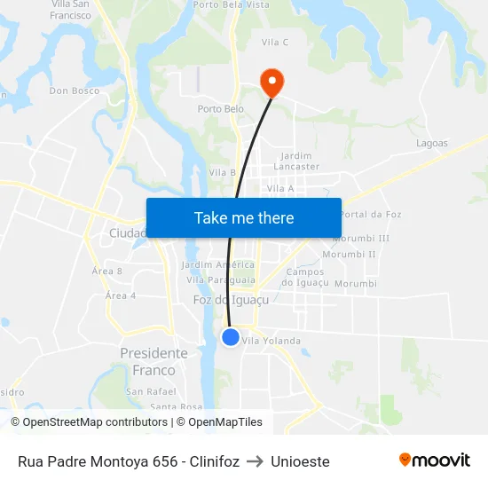 Rua Padre Montoya 656 - Clinifoz to Unioeste map