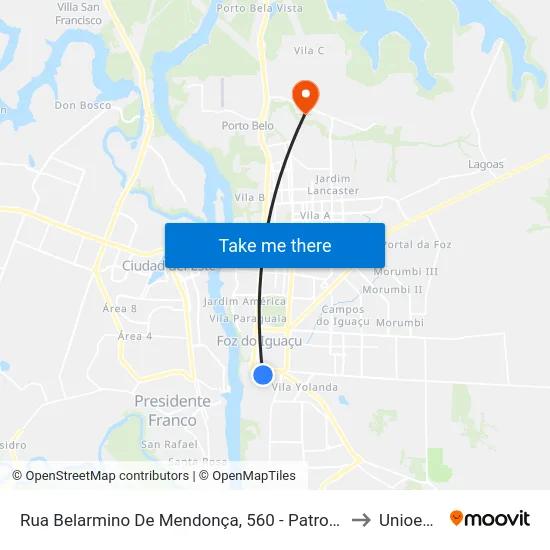 Rua Belarmino De Mendonça, 560 - Patronato to Unioeste map