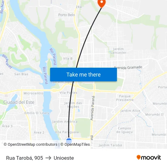 Rua Tarobá, 905 to Unioeste map