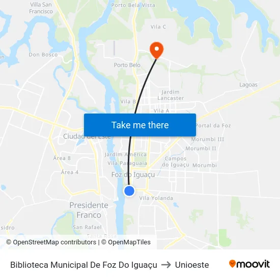 Biblioteca Municipal De Foz Do Iguaçu to Unioeste map