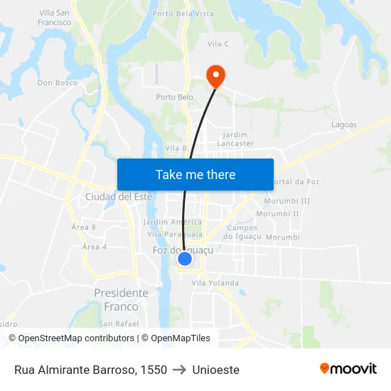 Rua Almirante Barroso, 1550 to Unioeste map