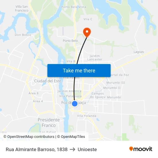 Rua Almirante Barroso, 1838 to Unioeste map