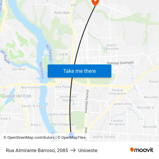 Rua Almirante Barroso, 2085 to Unioeste map
